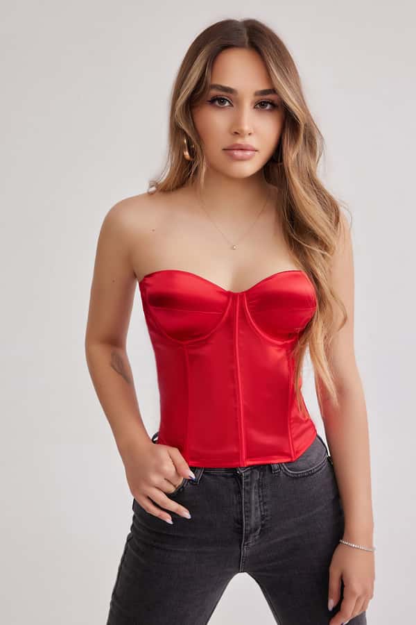 Red Colour Push-Up Strapless Bustier
